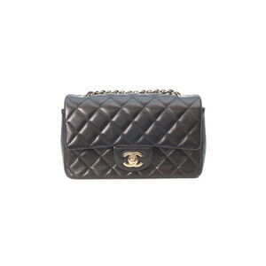 CHANEL A69900 Black Lambskin Gold Hardware Mini Matelassé 20 Chain Shoulder B...